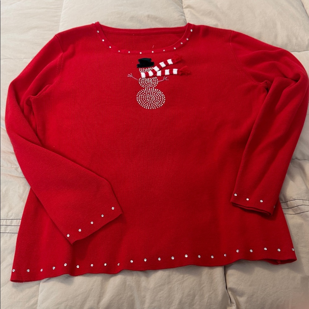 Red Snowman Sweater with Scarf Detail